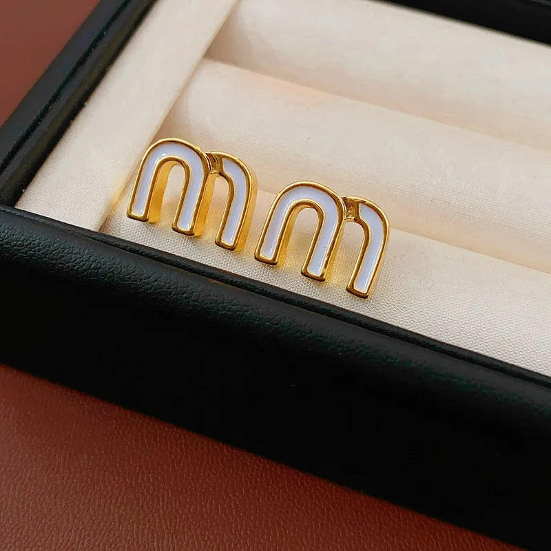 Zircon Drop Oil M Letter Ear Buckle Female Design High-Grade Sense Stud Earrings for Women Fashion Light Luxury Jewelry Gifts