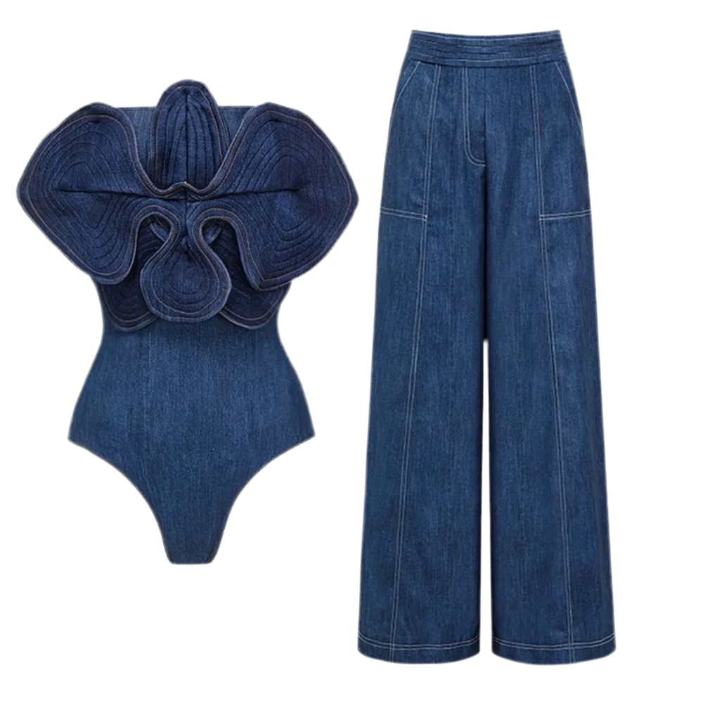 Designer Jennis 3D Flower Denim