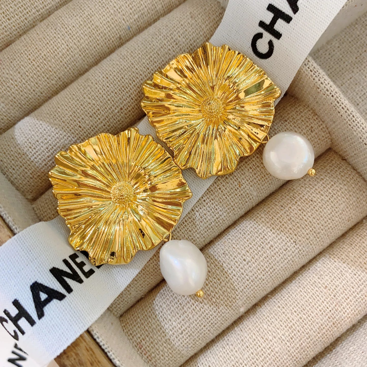Gold Pearl Drop Earrings