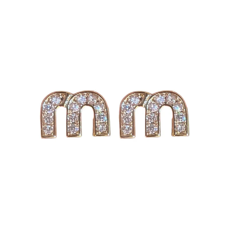 Zircon Drop Oil M Letter Ear Buckle Female Design High-Grade Sense Stud Earrings for Women Fashion Light Luxury Jewelry Gifts